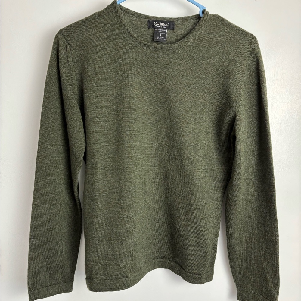 Gio Villani Women's Small Olive Crewneck 100% Merino Wool Sweater